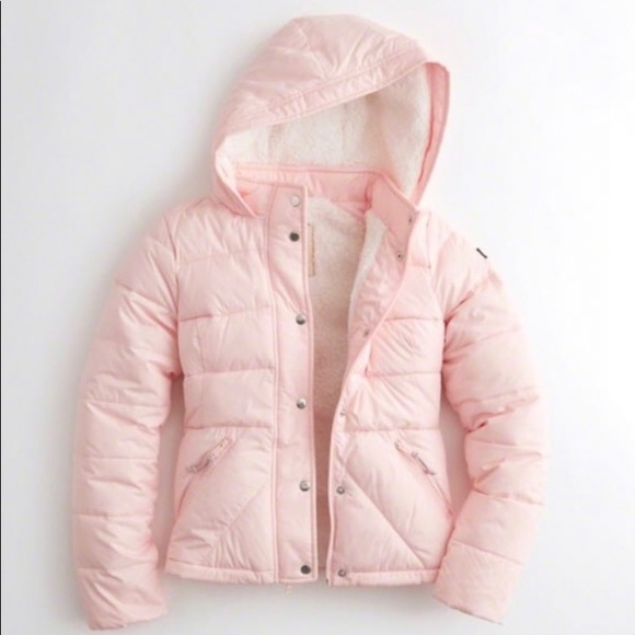 hollister pink puffer jacket